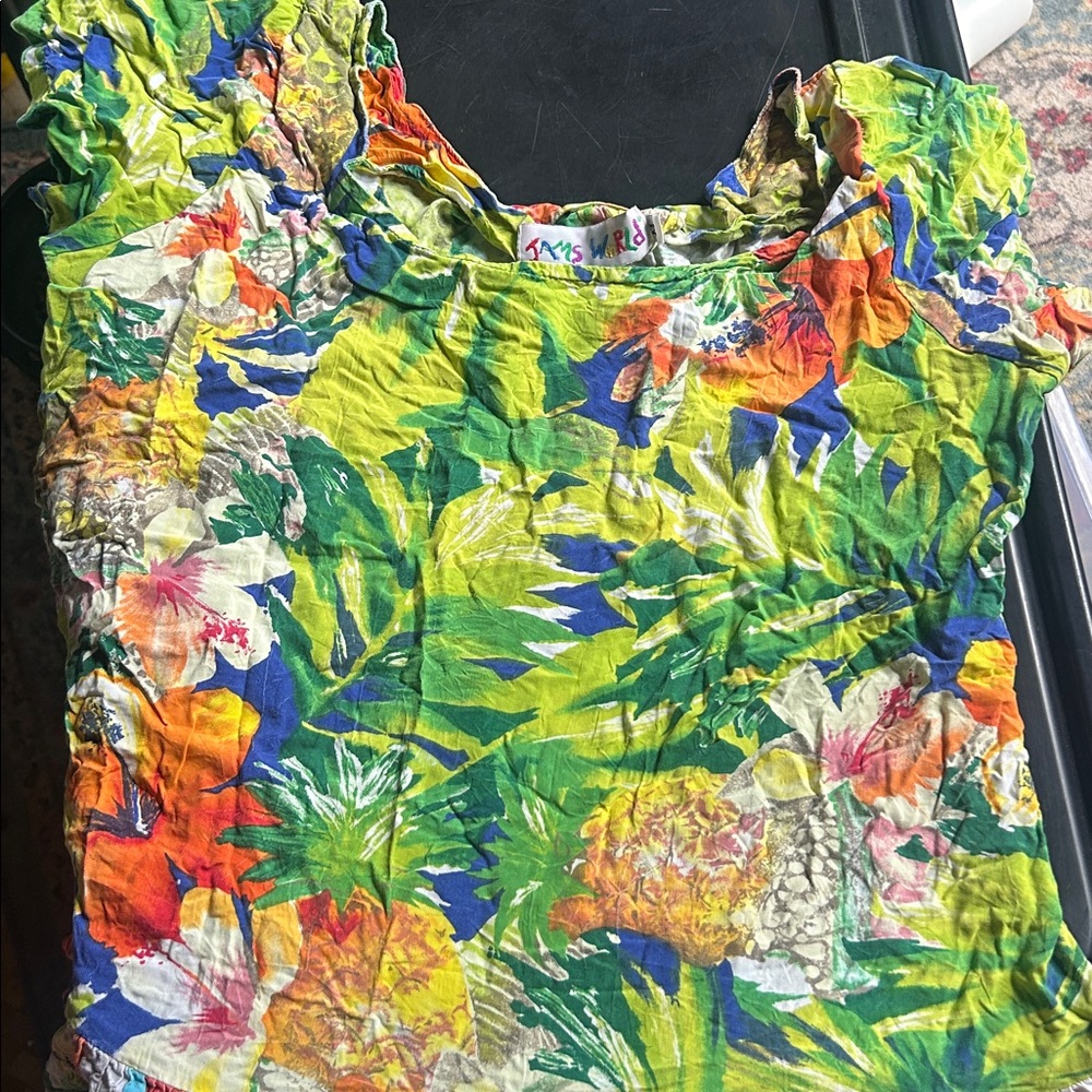 Jams World Colorful Tropical Print Dress Pineapple Hibiscus